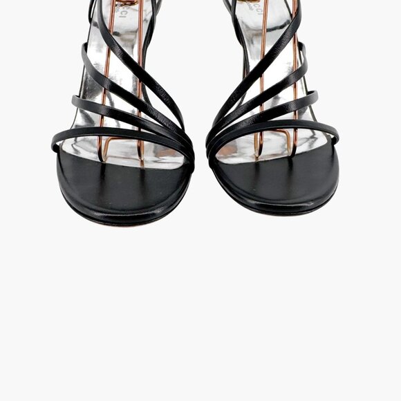 Gucci Strappy Interlocking GG Sandals Size 38.5 US 8.5 Black Leather High Heel - Picture 6 of 15
